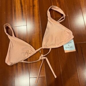 New NWT SHADE & SHORE‎ Bikini Swim Top Peach Blush Metallic Shimmery Triangle XL